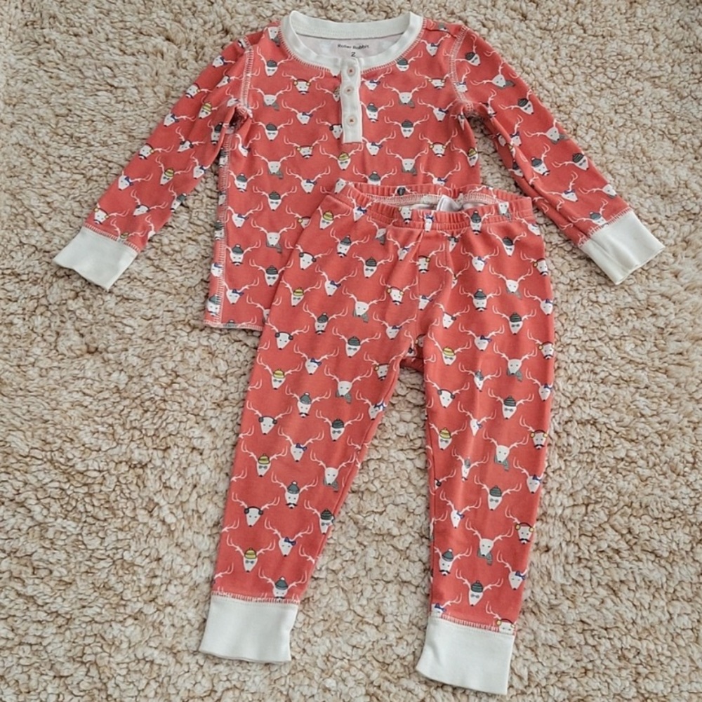 EUC Holiday Xmas Roller Rabbit Reindeer Pajama Pant Set 2T